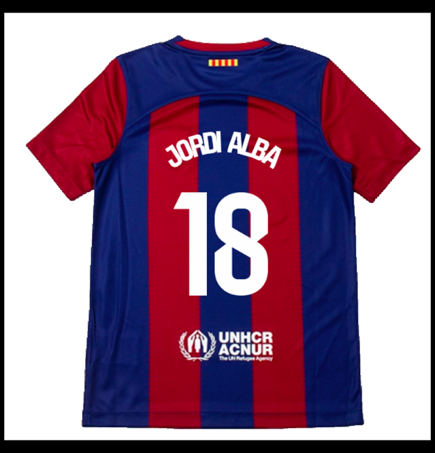 Nogometni Dres FC Barcelona 2023-24 Dječji JORDI ALBA #18 Domaći Komplet