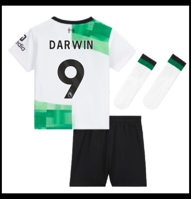 Nogometni Dres Liverpool 2023-24 Dječji DARWIN #9 Gostujući Komplet