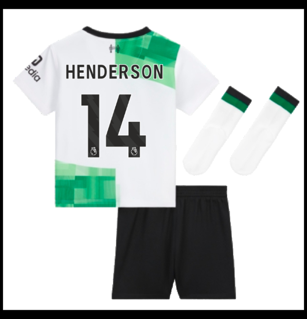 Nogometni Dres Liverpool 2023-24 Dječji HENDERSON #14 Gostujući Komplet