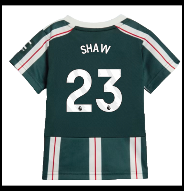 Nogometni Dres Manchester United 2023-24 Dječji SHAW #23 Gostujući Komplet